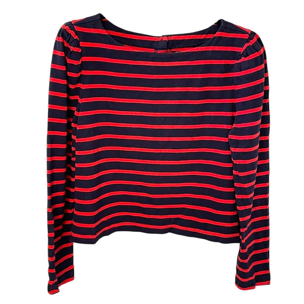 GAP Womens Top Long Sleeve M Stripe Blue Red Button Detail Puff Shoulder